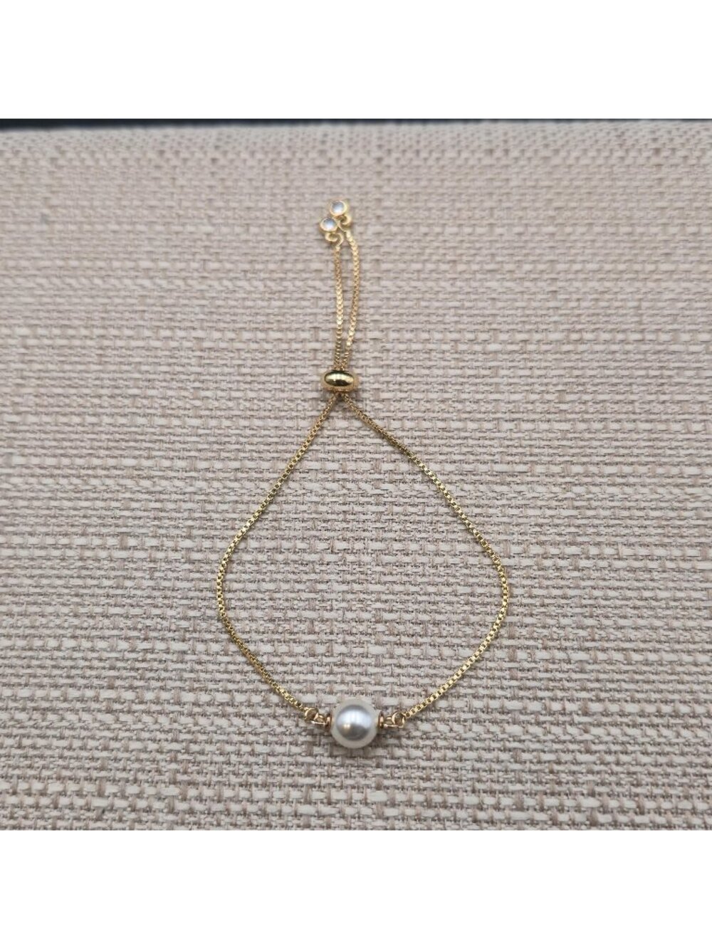 7 Inch Gold Plated Solitaire Faux Pearl Box Chain Adjustable Bolo Bracelet A8862